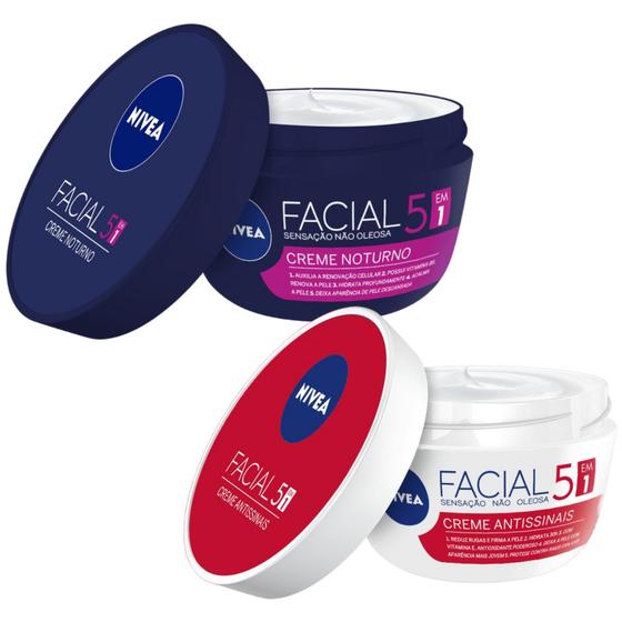 Imagem de Kit 02 Cremes Hidratantes Faciais Nivea 100g Noturno e Antissinais