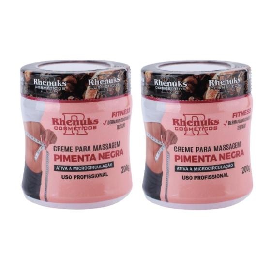 Imagem de Kit 02 Cremes Para Massagem Pimenta Negra Ajuda Eliminar Gordura Localizada Estrias Celulite Cuidados Com Pele