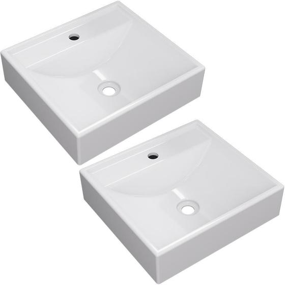 Imagem de Kit 02 Cubas de Apoio Quadrada Para Banheiro Lavabo C01 Q39W Branco - Lyam Decor