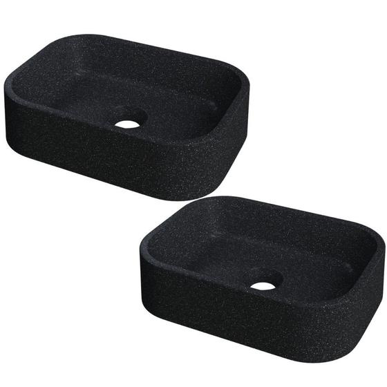 Imagem de Kit 02 Cubas de Apoio Retangular Para Banheiro Lavabo C01 BR37W Preto Granit Matte  - Lyam