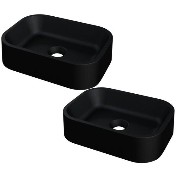 Imagem de Kit 02 Cubas de Apoio Retangular Para Banheiro Lavabo C01 BR37W Preto Matte Fosca  - Lyam