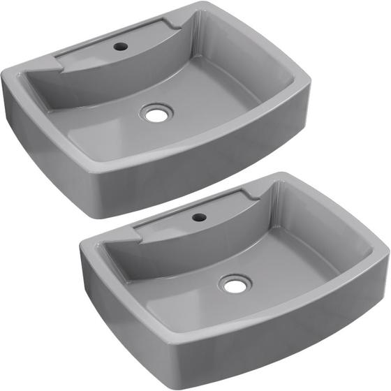 Imagem de Kit 02 Cubas de Apoio Retangular Para Banheiro Lavabo C01 RT50 Cinza - Lyam Decor