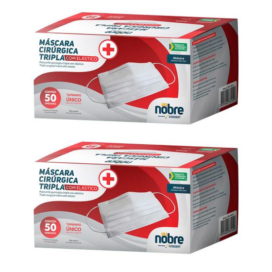 Kit 02 Cx Máscara Cirúrgica Descartável Tripla com Elástico e Anvisa EBF 96,9% Nobre Menor preço em Kit 02 Cx Máscara Cirúrgica Descartável Tripla com Elástico e Anvisa EBF 96,9% Nobre