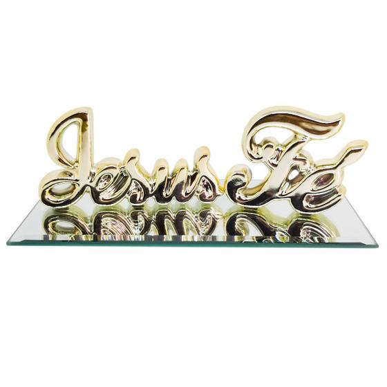 Imagem de Kit 02 Enfeites Mesa Letra Palavra Decorativa Jesus Fé Cromado Brilhante Porcelana Decoração Sala Quarto Rack Estante
