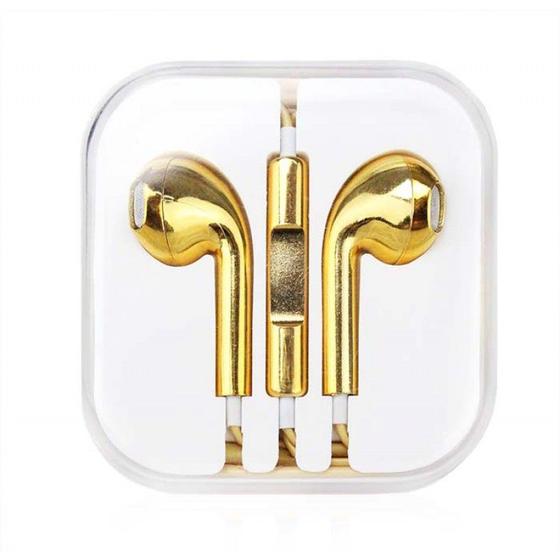 Kit 02 Fone de Ouvido com Microfone Metalizado Dourado Menor preço em Kit 02 Fone de Ouvido com Microfone Metalizado Dourado