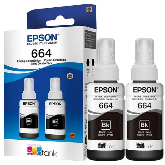 Imagem de Kit 02 Garrafa de Tinta T664 T664120-2P Preto para impressora Tank L396