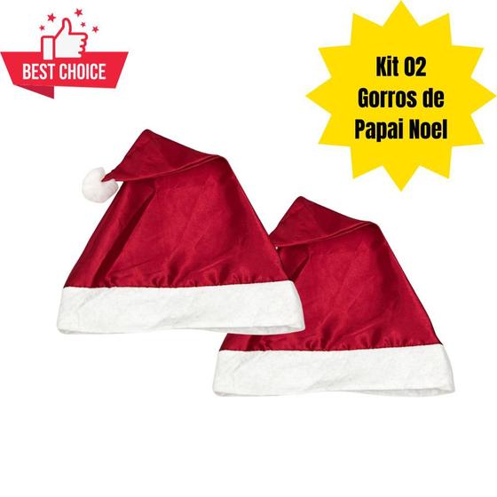 Imagem de Kit 02 Gorros de Papai Noel Cetim Touca Vermelha Tam. único