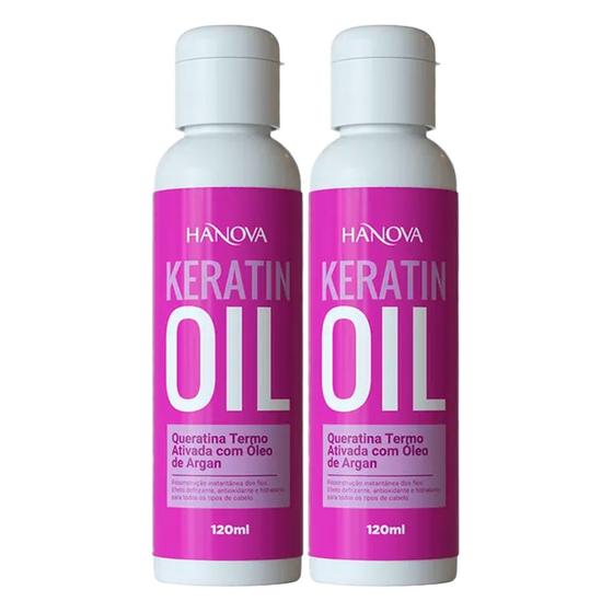 Imagem de Kit 02 Keratin Oil Óleo De Queratina Termo Ativada Hanova 120ml