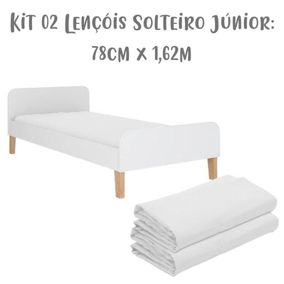 Imagem de Kit 02 Lençóis de Elástico Solteiro Júnior 78 Cm x 1,62 m Branco Arrumadinho Enxovais