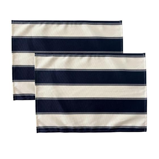 Imagem de Kit 02 Lugares Americanos Stripes Marinho Acqua Block Retangular 32x45cm Arrumadinho