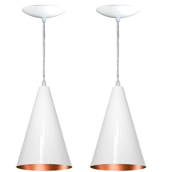 Imagem de Kit 02 Luminárias Pendente Cone Em Alumínio - Branco E Cobre