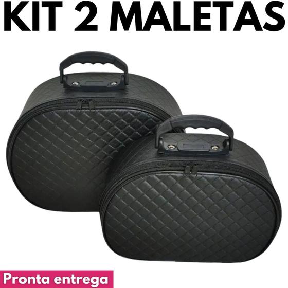 Imagem de Kit 02 Maleta Frasqueira Necessaire Fashion Para Viagem Casual Maquiagem Esmaltes Meia Lua
