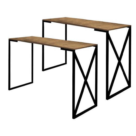 Kit 02 Mesa Escrivaninha Escritório e Home Office BeX Industrial Ferro Preto Tampo MDF Carvalho - Ahazzo Móveis Menor preço em Kit 02 Mesa Escrivaninha Escritório e Home Office BeX Industrial Ferro Preto Tampo MDF Carvalho - Ahazzo Móveis