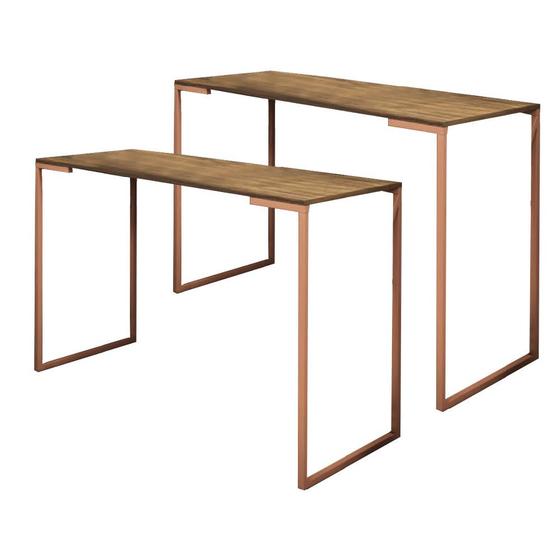 Imagem de Kit 02 Mesa Escrivaninha Escritório e Home Office Ley Industrial Ferro Bronze Tampo MDF Caramelo - Ahz Móveis