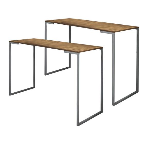 Imagem de Kit 02 Mesa Escrivaninha Escritório e Home Office Ley Industrial Ferro Prata Tampo MDF Nogal - Ahz Móveis