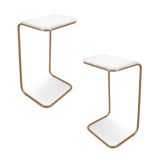 Imagem de Kit 02 mesas lateral tampo branco multi-