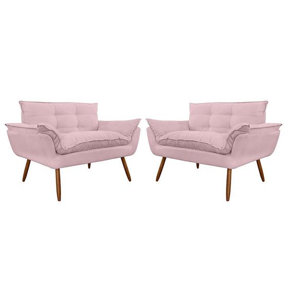 Imagem de Kit 02 Namoradeira Poltrona Sofá decorativa 02 Lugares Opalla Pés Palito Rosê - DS Estofados