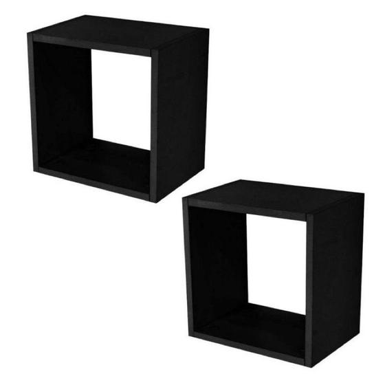 Imagem de Kit 02 Nichos Quadrados MDF Preto 25x25cm Decorativo Sala Quarto Banheiro Cozinha Madeira Parede Organizador