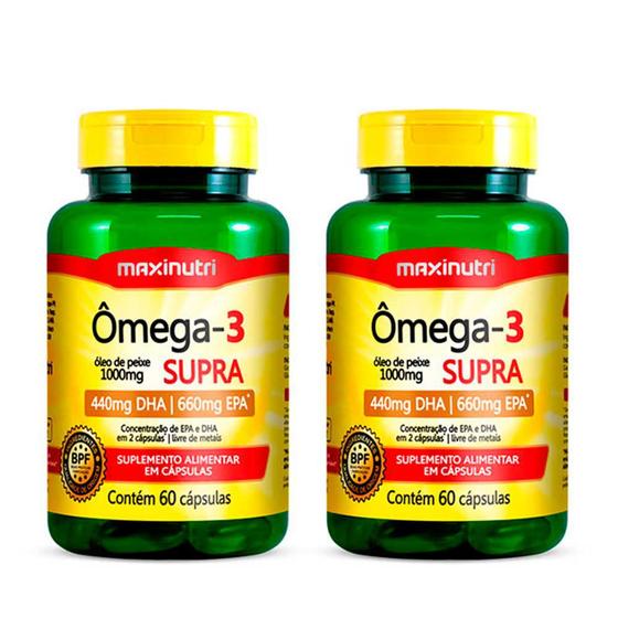 Imagem de Kit 02 Ômega 3 Supra Óleo de Peixe 1000mg 60 Capsulas Loja Maxinutri