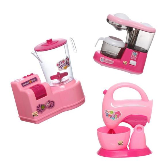 Imagem de Kit 02 OU 03 Brinquedos Infantil Liquidificador + Batedeira + Cafeteira Com Som E Luz De Verdade - Etitoys