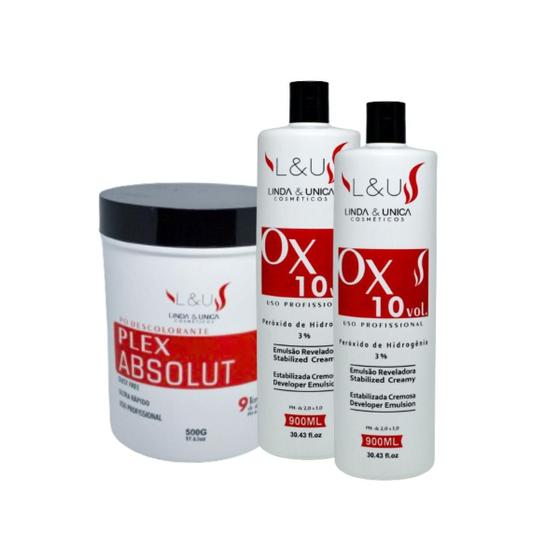 Imagem de Kit 02 Oxidante 10 Volumes + Pó Descolorante Plex Absolut Linda & Única