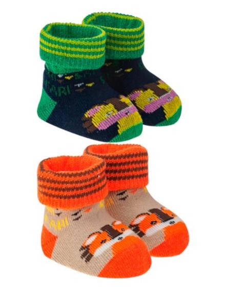 Imagem de Kit 02 Pares Meias Pantufa RAPOSA para Bebê Recém Nascido