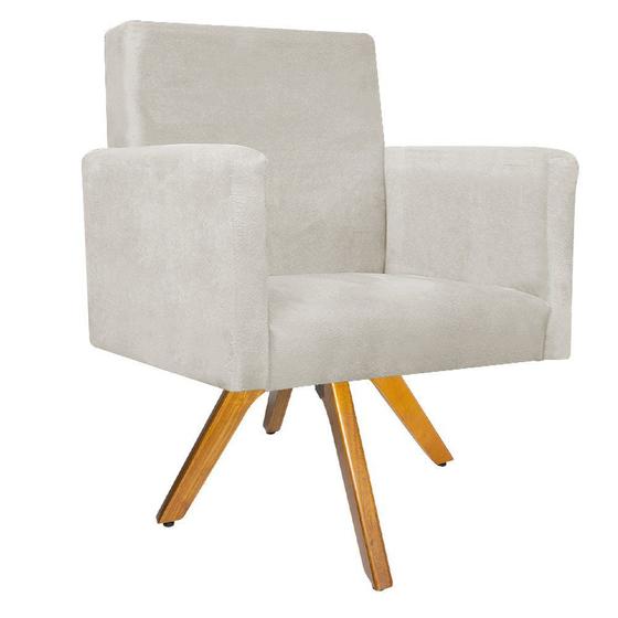 Imagem de Kit 02 Poltrona Cadeira Decorativa Arenzza e 02 Puff Sofia Base Giratória de Madeira Suede Bege - KDAcanto Móveis
