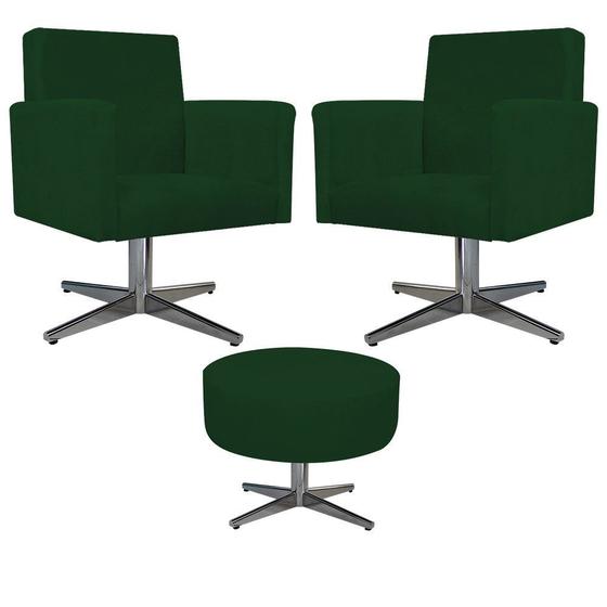 Kit 02 Poltrona Cadeira Decorativa Arenzza e Puff Sofia Base Giratória de Metal Suede Verde - DAMAFFÊ MÓVEIS - DAMAFFE MÓVEIS Imagem de Kit 02 Poltrona Cadeira Decorativa Arenzza e Puff Sofia Base Giratória de Metal Suede Verde - DAMAFFÊ MÓVEIS