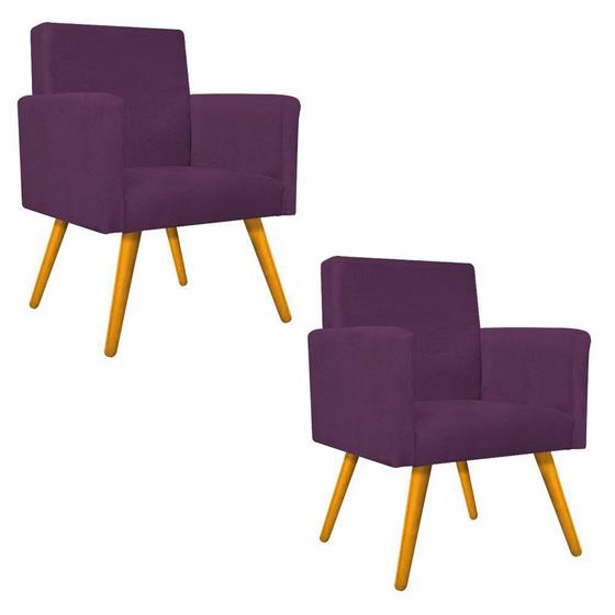 Imagem de kit 02 Poltrona Cadeira Decorativa Arenzza Palito Mel Suede Roxo - DAMAFFÊ MÓVEIS