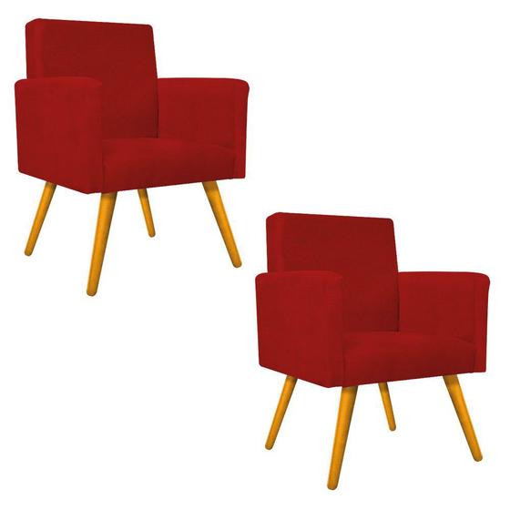 Imagem de kit 02 Poltrona Cadeira Decorativa Arenzza Palito Mel Suede Vermelho - DAMAFFÊ MÓVEIS