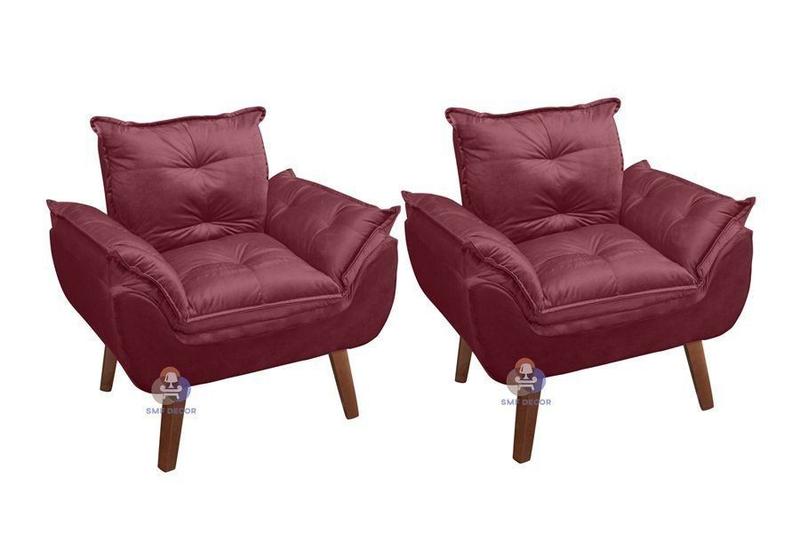 Imagem de Kit 02 Poltrona/Cadeira Decorativa Glamour Bordô/Vinho Com Pés Quadrado