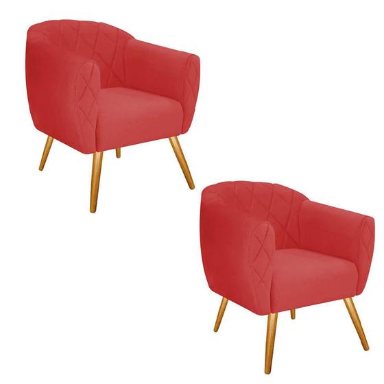 Imagem de Kit 02 Poltrona Cadeira Decorativa  Ludi Pés Palito Sala de Estar Recepção Escritório Suede Vermelho - KDAcanto Móveis