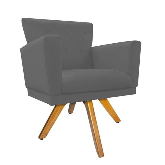 Imagem de Kit 02 Poltrona Cadeira Decorativa  Mind Base Giratória Sala de Estar Recepção Escritório Suede Cinza - KDAcanto Móveis