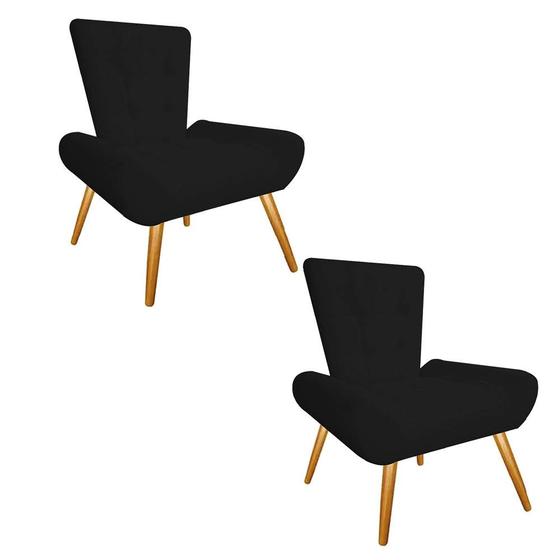 Imagem de Kit 02 Poltrona Cadeira Decorativa  Nani Sala de Estar Recepção Escritório material sintético Preto - Damaffê Móveis