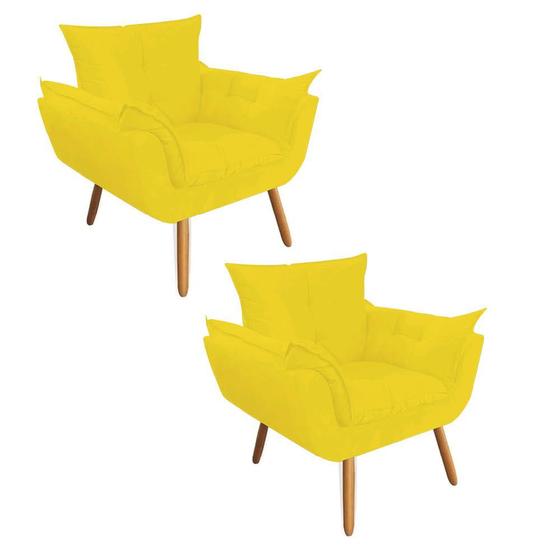 Imagem de Kit 02 Poltrona Cadeira Decorativa  Opala Sala de Estar Recepção Consultório Escritório Tecido Sintético Amarelo - KDAcanto Móveis