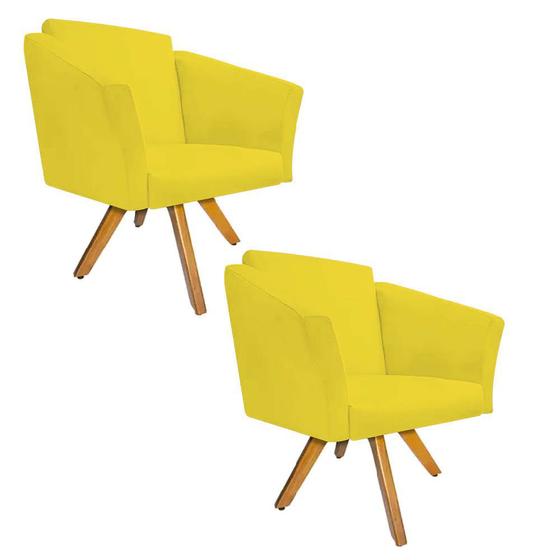 Imagem de Kit 02 Poltrona Cadeira Decorativa  Win Base Giratória Sala de Estar Recepção Escritório Suede Amarelo - Damaffê Móveis