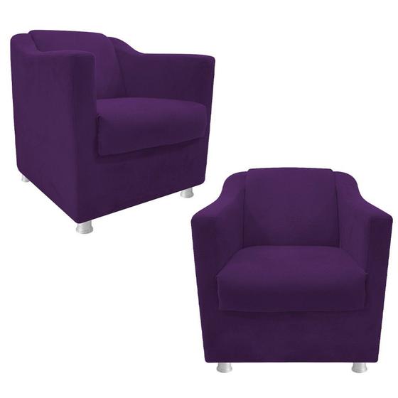 Imagem de kit 02 Poltrona Cadeira Decorativas Babel Recepção Sala de Estar Suede Roxo - KDAcanto Móveis