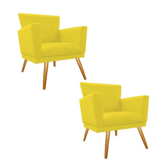 Imagem de Kit 02 Poltrona Cadeira Mind Decorativa Recepção Sala De Estar Suede Amarelo - DAMAFFÊ MÓVEIS