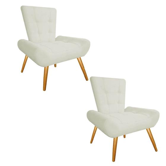 Imagem de Kit 02 Poltrona Cadeira Nani Decorativa Recepção Sala De Estar material sintético Bege - DAMAFFÊ MÓVEIS