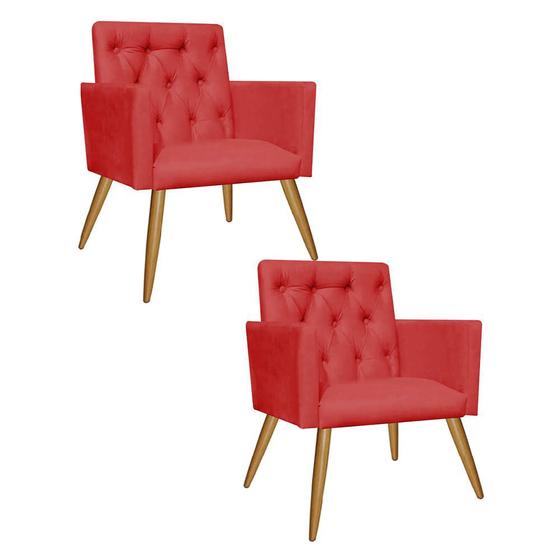 Imagem de Kit 02 Poltrona Cadeira Nina Captone Decorativa Recepção Sala De Estar Tecido Sintético Vermelho - KDAcanto Móveis