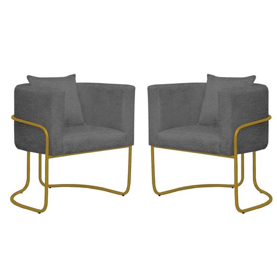 Imagem de Kit 02 Poltrona Cadeira Sirus Luxo Industrial Ferro Dourado Suede Cinza - Ahazzo Móveis