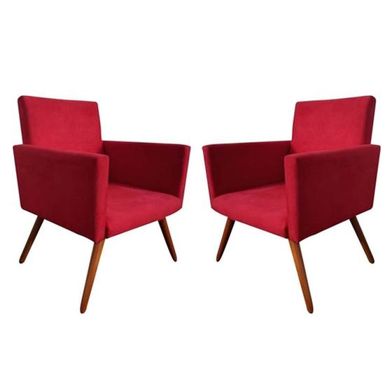 Imagem de Kit 02 Poltrona Decorativa Nina Suede Vermelho - Ma Belle Decor