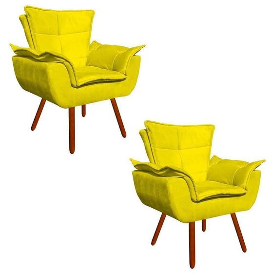 Imagem de Kit 02 Poltrona Decorativa Opala Suede Amarelo - D'Rossi