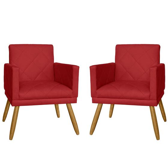 Imagem de Kit 02 Poltrona Decorativa Pés Palito Nina Estilo Matelassê Vermelho - DS Estofados