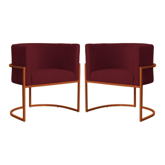 Imagem de Kit 02 Poltrona Luana Luxo Suede Bordo Base Bronze - FM