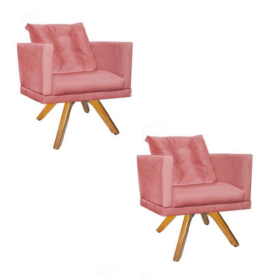 Imagem de Kit 02 Poltrona Milena Confort Base Giratória Castanho Com Almofada Sala Recepção Escritório Suede Rose Gold - DAMAFFÊ MÓVEIS