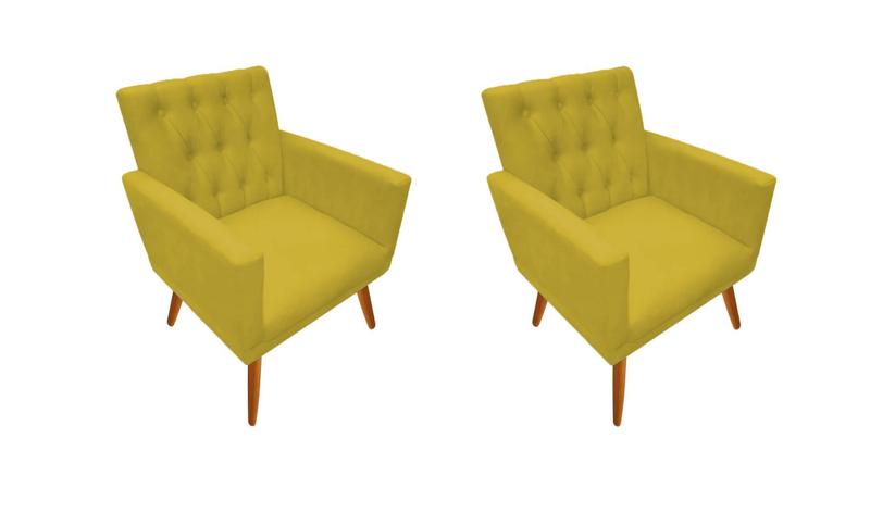 Imagem de KIT 02 Poltrona Nina  Captone decorativa  suede amarelo para escritorio, sala salão Biselos-Decor