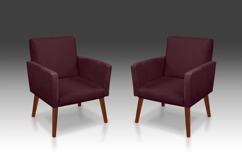 Imagem de Kit 02 Poltrona Nina Suede Bordo- Modena Decor 