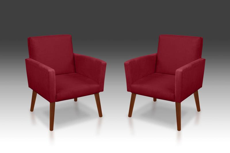 Imagem de Kit 02 Poltrona Nina Suede Vermelho-Modena Decor 