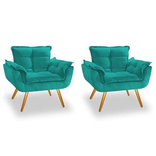Kit 02 Poltrona Opala decorativa pés palito azul turquesa é boa?